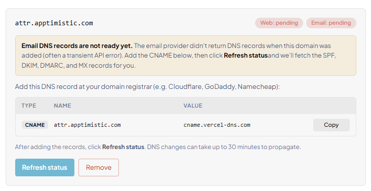 Custom domain setup with CNAME DNS records
